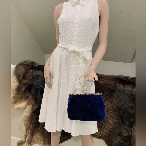 Handmade Genuine Shearling, Chic Design Kisslock Wristlet Ring Bag/Crossbody - Picture 6 of 17